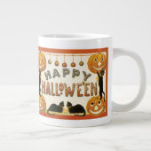 Oude Halloween, Zwarte Katten met Jackolanterns Grote Koffiekop (Rechts)
