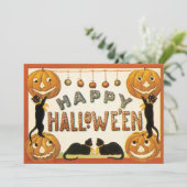 Oude Halloween, Zwarte Katten met Jackolanterns Kaart (Staand voorkant)