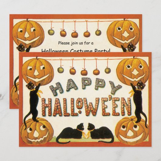 Oude Halloween, Zwarte Katten met Jackolanterns Kaart (Voorkant / Achterkant)