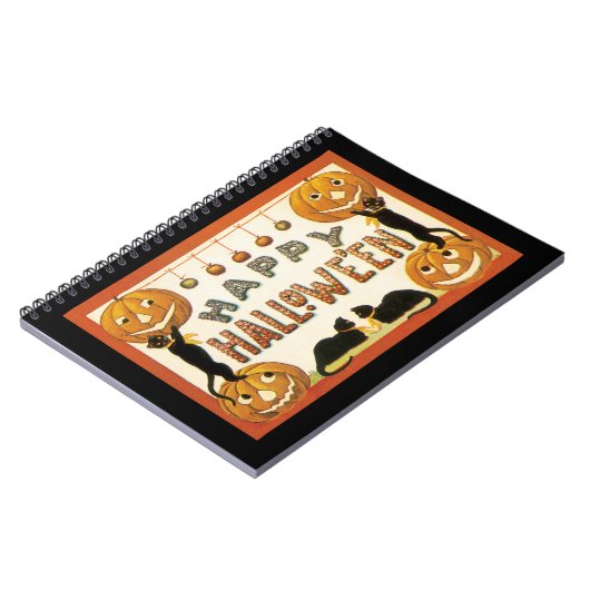 Oude Halloween, Zwarte Katten met Jackolanterns Notitieboek (Linkerzijde)