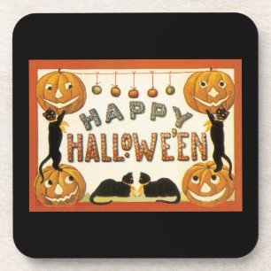 Oude Halloween, Zwarte Katten met Jackolanterns Onderzetter