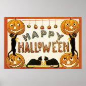 Oude Halloween, Zwarte Katten met Jackolanterns Poster (Voorkant)