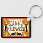 Oude Halloween, Zwarte Katten met Jackolanterns Sleutelhanger (Voorkant)