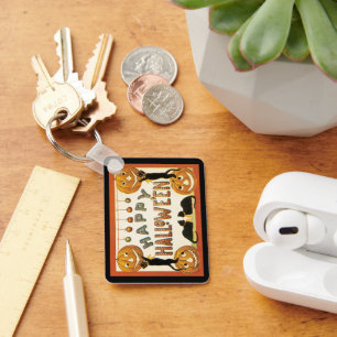 Oude Halloween, Zwarte Katten met Jackolanterns Sleutelhanger