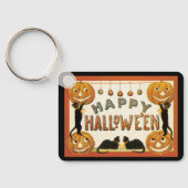 Oude Halloween, Zwarte Katten met Jackolanterns Sleutelhanger (Achterkant)