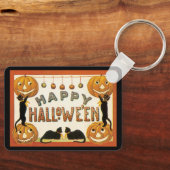 Oude Halloween, Zwarte Katten met Jackolanterns Sleutelhanger (Voorkant)