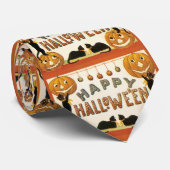 Oude Halloween, Zwarte Katten met Jackolanterns Stropdas (Opgerold)