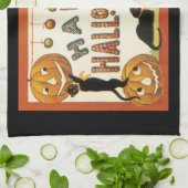 Oude Halloween, Zwarte Katten met Jackolanterns Theedoek (Gevouwen)