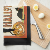Oude Halloween, Zwarte Katten met Jackolanterns Theedoek (Quarter Fold)
