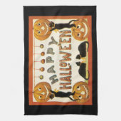 Oude Halloween, Zwarte Katten met Jackolanterns Theedoek (Verticaal)