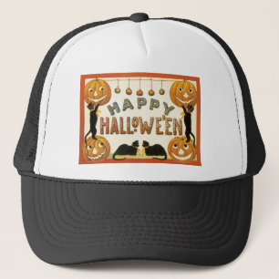 Oude Halloween, Zwarte Katten met Jackolanterns Trucker Pet