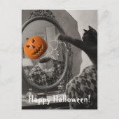 Oude Halloweenkat slaat Jackolantern-hoofd eraf Briefkaart (Voorkant)
