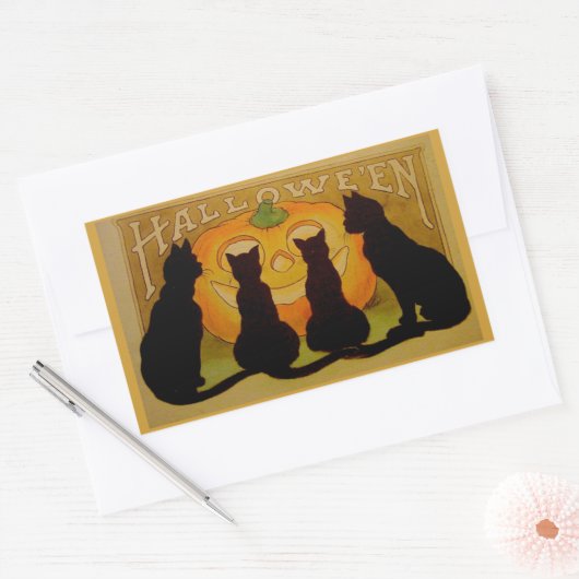 Oude Halloweenkatten en Jack O'Lantern Rechthoekige Sticker (Envelop)