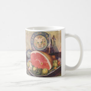 Oude hamdiner met groene bonen en aardappelen koffiemok
