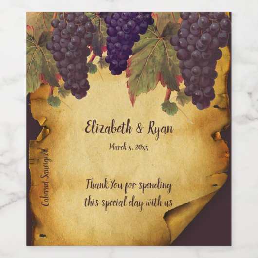 Oude handgeschilderde druiven op verouderd, rustie wijn etiket (Enkel label)