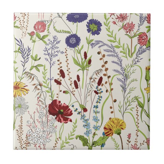 Oude handgetekende weidebloem tegeltje (Voorkant)