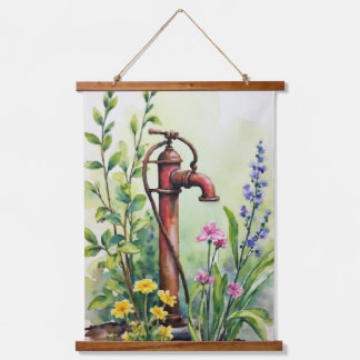Oude handwaterpomp aquarel tuin  hangend wandkleed