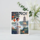 Oude Hanoi Vietnam Ao Dai Meer Briefkaart (Staand voorkant)