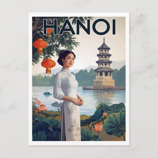 Oude Hanoi Vietnam Ao Dai Meer Briefkaart (Voorkant)