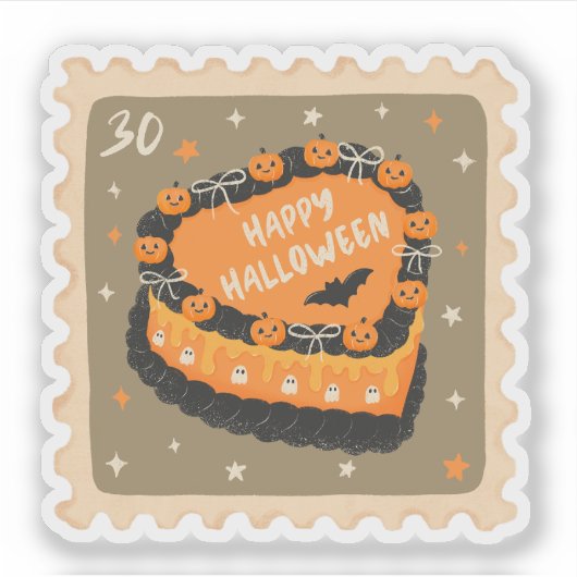 Oude Happy Halloween Taart Stempel Sticker (Voorkant)
