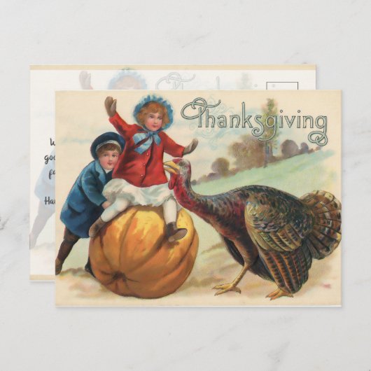 Oude Happy Thanksgiving kalkoen Briefkaart (Voorkant / Achterkant)