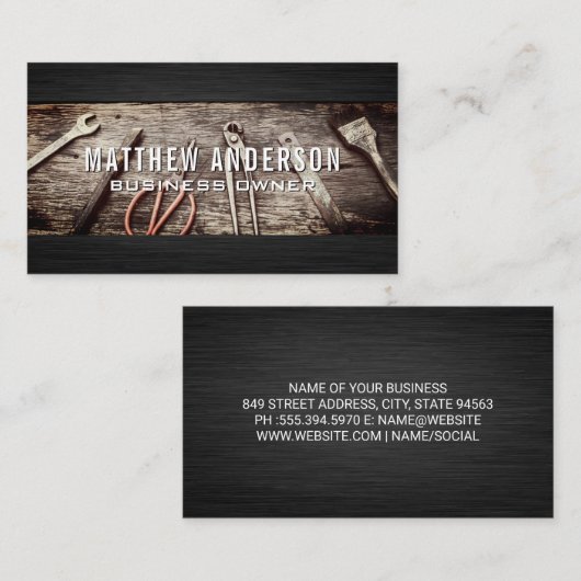 Oude hardware timmergereedschap visitekaartje (Voorkant / Achterkant)