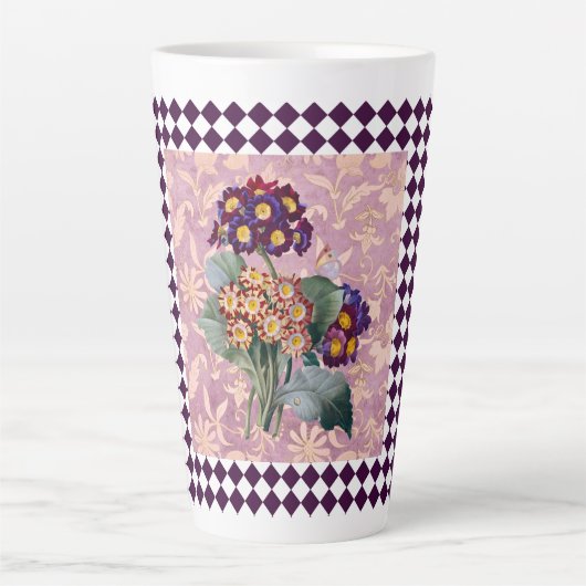Oude Harlequin Tuin Bloem Paneel Latte Mok (Voorkant)