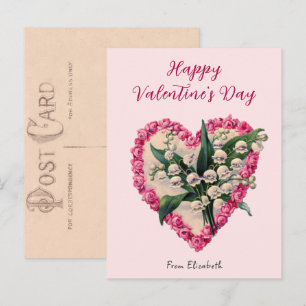 Oude Hart Roze Valentijnskaart Bloemen Briefkaart