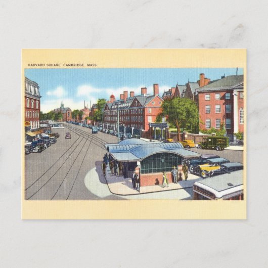 Oude Harvard Square, Cambridge Ansichtkaart Briefkaart (Voorkant)