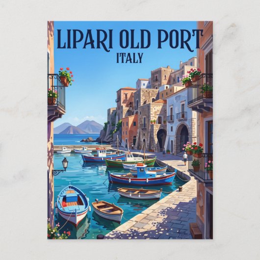 Oude haven van Lipari Italië Briefkaart (Voorkant)