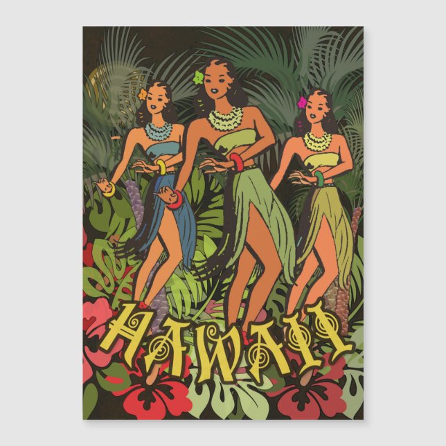 Oude Hawaï Hula Dansers Retro Tiki Palmboom (Voorkant)