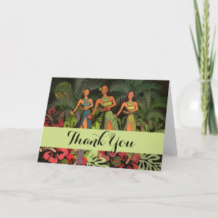 Oude Hawaï Hula Dansers Retro Tiki Palmboom Bedankkaart