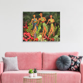 Oude Hawaï Hula Dansers Retro Tiki Palmboom Canvas Afdruk (Insitu (Woonkamer))