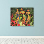 Oude Hawaï Hula Dansers Retro Tiki Palmboom Canvas Afdruk (Insitu (Houten vloer))