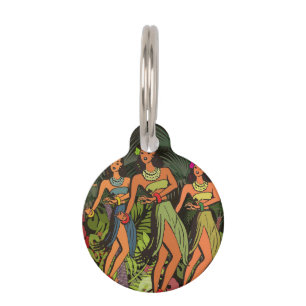 Oude Hawaï Hula Dansers Retro Tiki Palmboom Huisdierpenning