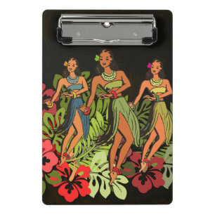 Oude Hawaï Hula Dansers Retro Tiki Palmboom Mini Klembord
