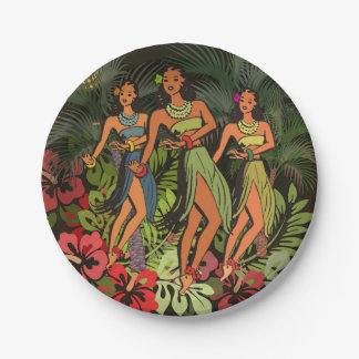Oude Hawaï Hula Dansers Retro Tiki Palmboom Papieren Bordje