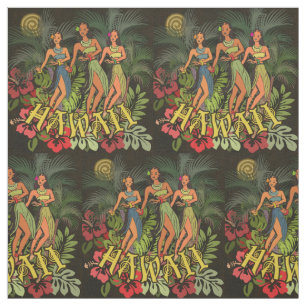 Oude Hawaï Hula Dansers Retro Tiki Palmboom Stof
