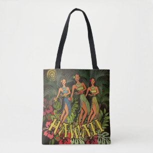 Oude Hawaï Hula Dansers Retro Tiki Palmboom Tote Bag