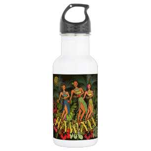 Oude Hawaï Hula Dansers Retro Tiki Palmboom Waterfles