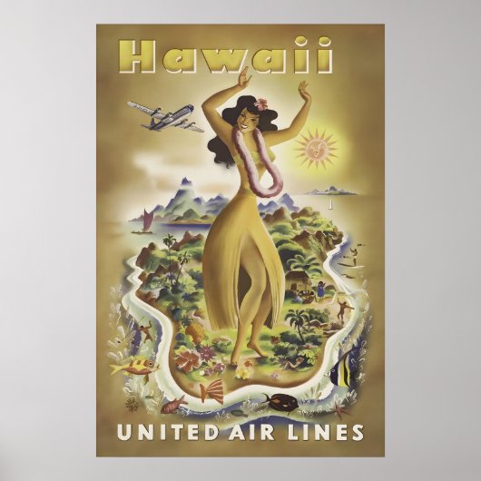 Oude Hawaï reisposterprint, Hula-danseres Poster (Voorkant)
