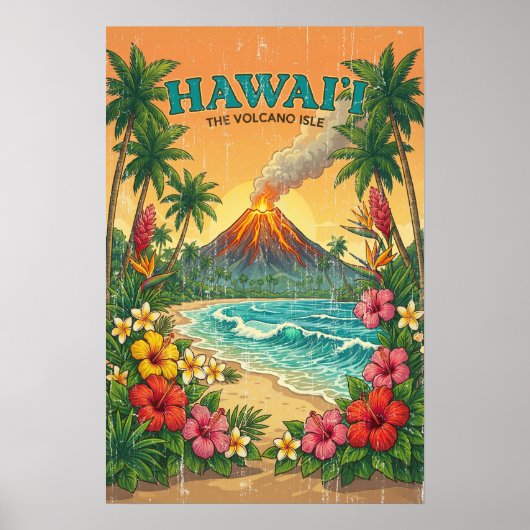 Oude Hawaïaanse Reisposters - Hawaï-eiland Poster (Voorkant)