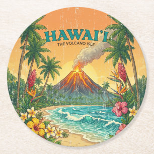 Oude Hawaiaanse Reisposters - Hawaï-eiland Ronde Kartonnen Onderzetter