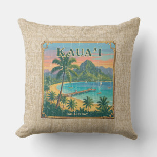 Oude Hawaïaanse Reisposters -Kauai Omkeerbaar Buitenkussen