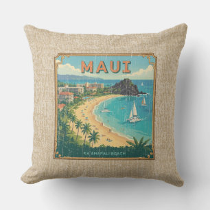Oude Hawaïaanse Reisposters - Maui Omkeerbaar Buitenkussen