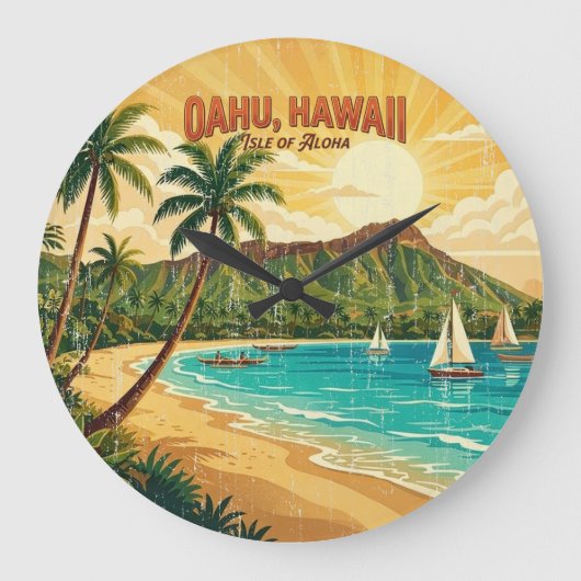 Oude Hawaiaanse Reisposters - Oahu Grote Klok (Voorkant)
