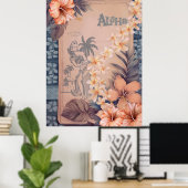 Oude Hawaïaanse scrapbook Waikiki Hula Poster (Thuiskantoor)
