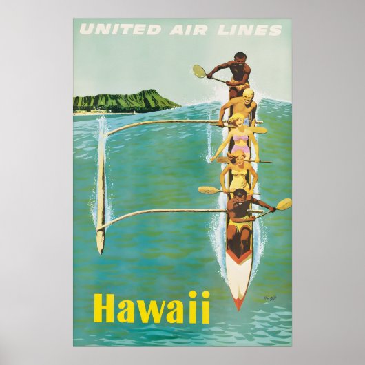 Oude Hawaiiaanse Reisposter United Air Lines Poster (Voorkant)