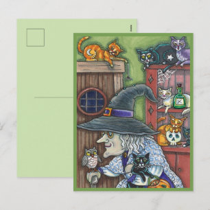 OUDE HEEKS GELUKKIG THUIS, VEEL KATTEN & UIL HALLO FEESTDAGENKAART