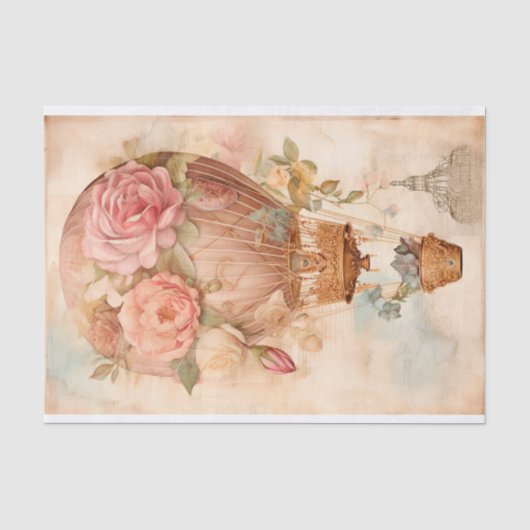 Oude Heet Lucht Ballon Met Bloem Papier Tissue (Voorkant)